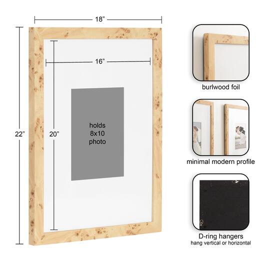 Kate and Laurel 16" x 20" Natural Brown Burlock Picture Frames with 8" x 10" Mat, 2ct.